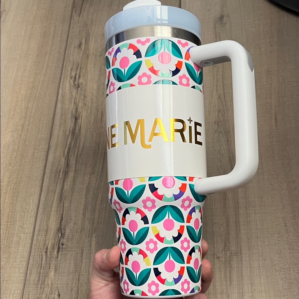 Jane Marie Floral Insulated 30oz Water Bottle - Pink & Teal (No Straw) - Picture 4 of 5